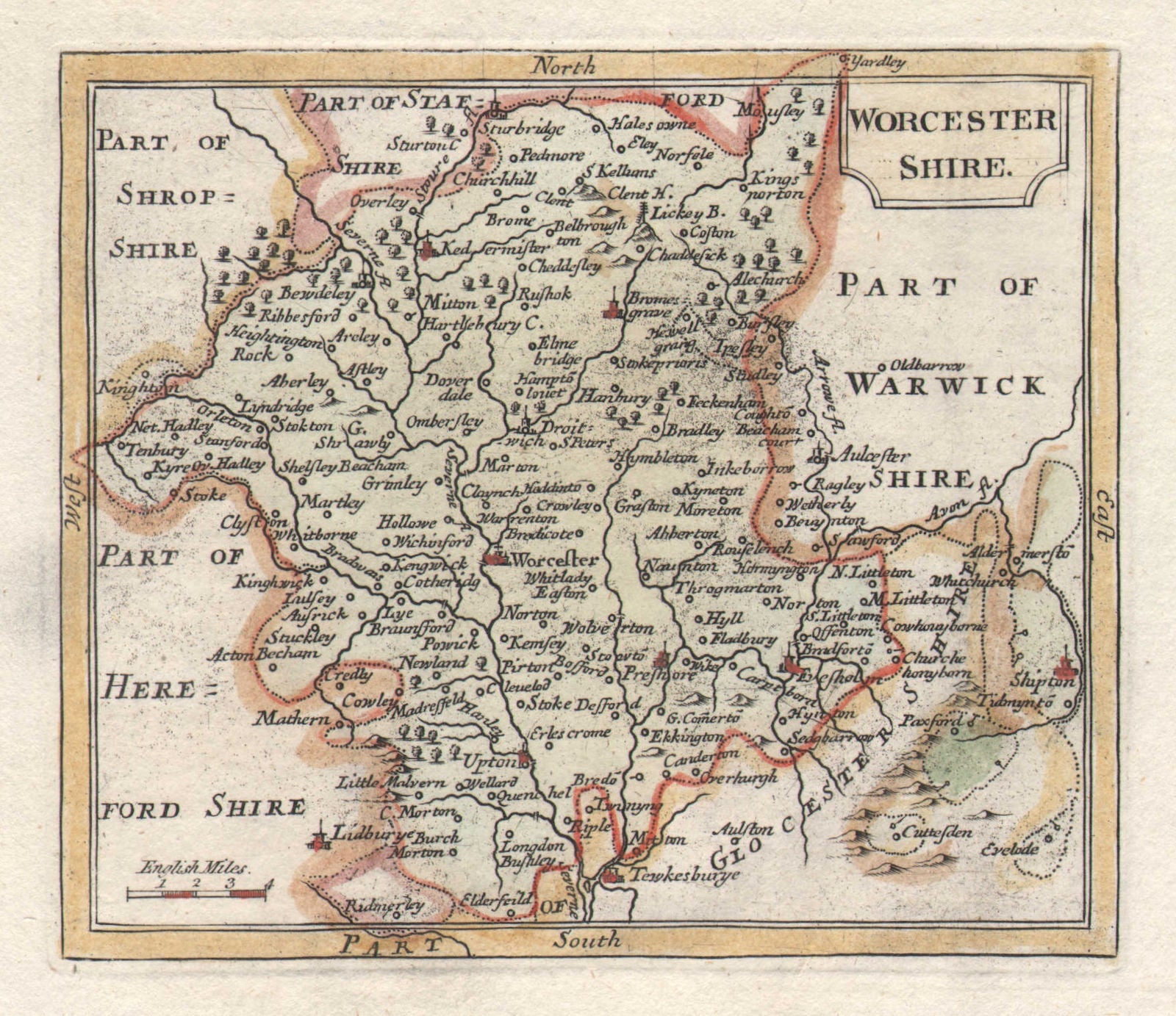 Antique county map of Worcestershire by John Seller / Francis Grose c1780